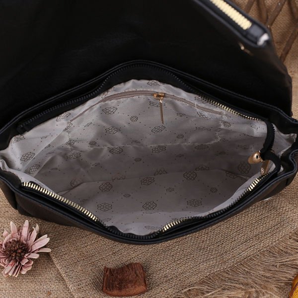 Motto Siyah Yandan Asmalı Çanta