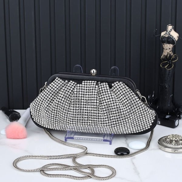 Ççs London Gümüş Zircon Taşlı Abiye Çanta