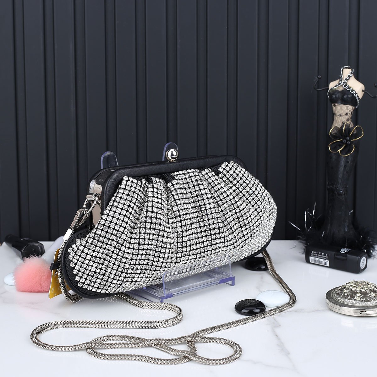 Ççs London Gümüş Zircon Taşlı Abiye Çanta