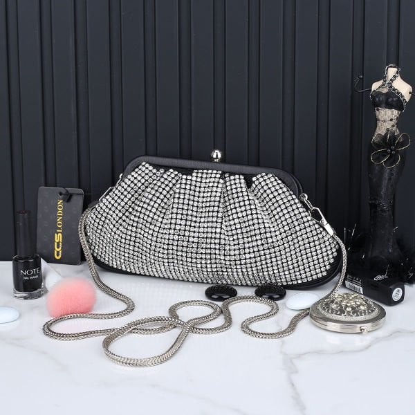 Ççs London Gümüş Zircon Taşlı Abiye Çanta