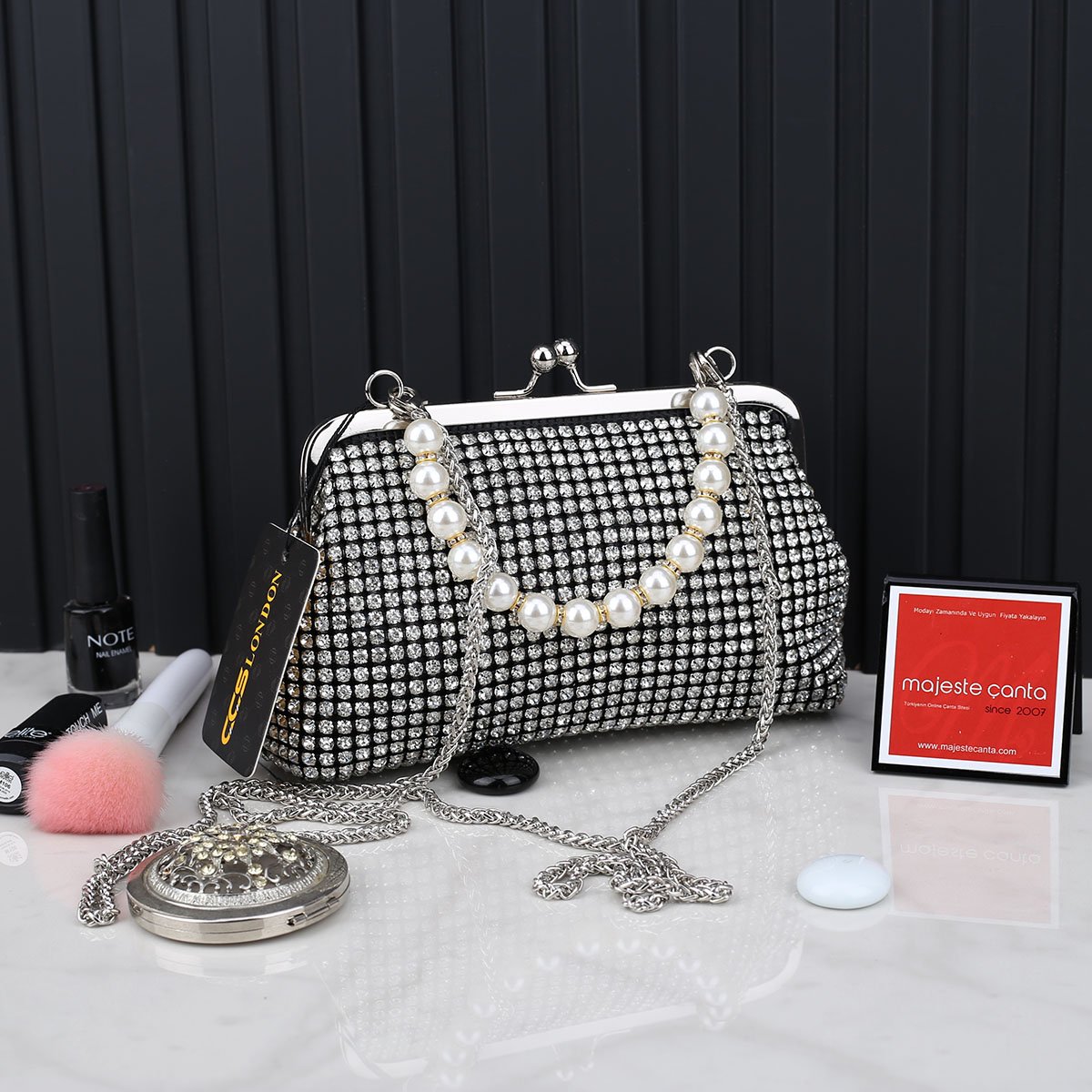 Ççs London Gümüş İncili Taşlı Çanta