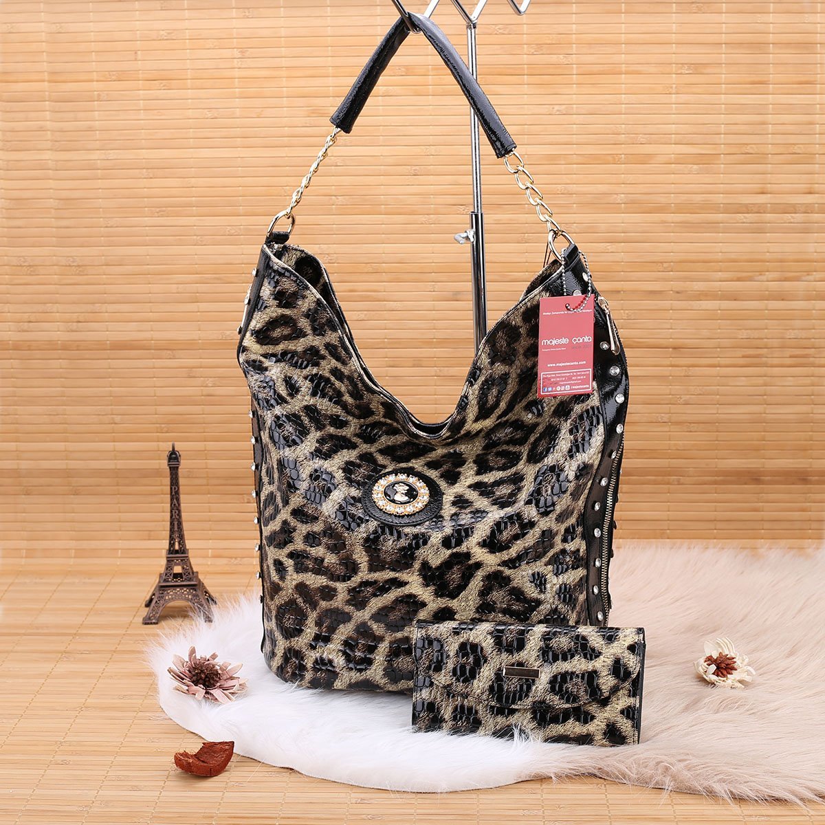 Leopar Desenli Çanta&Cüzdan Konbin