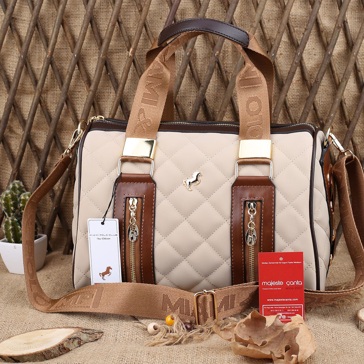 Miami Polo Silindir Model Bej Taba Çanta
