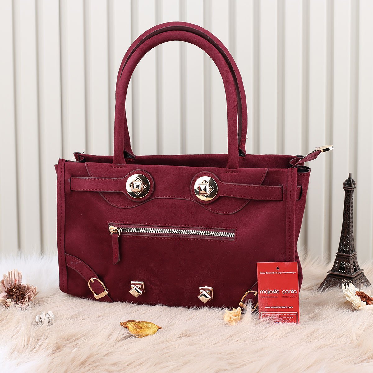 Yeni Sezon Bordo Nubuk Çanta