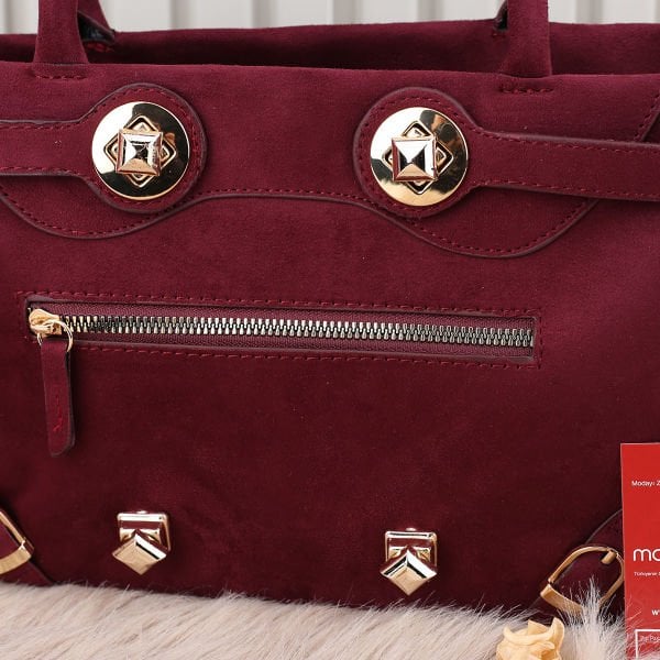 Yeni Sezon Bordo Nubuk Çanta