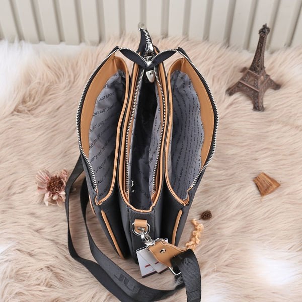 Just Polo 5 Gözlü Siyah Camel Yandan Asmalı Çanta