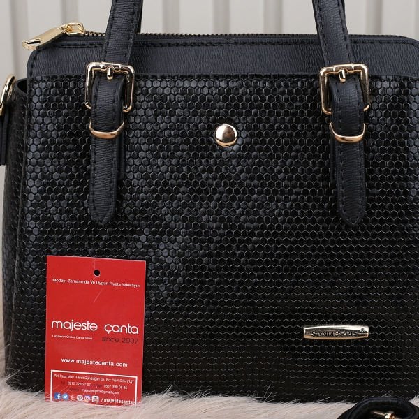 Sanmorris 3 Gözlü Siyah Parlak Kol Çantası