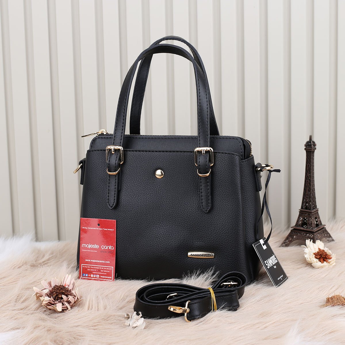 Sanmorris 3 Gözlü Siyah Kol Çantası