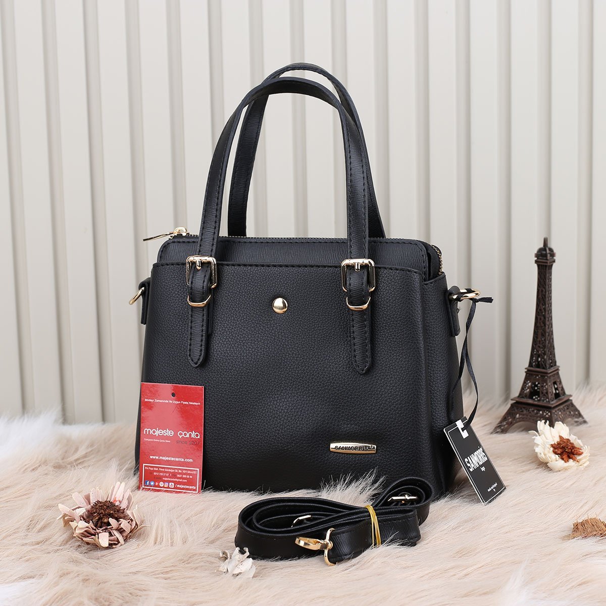 Sanmorris 3 Gözlü Siyah Kol Çantası