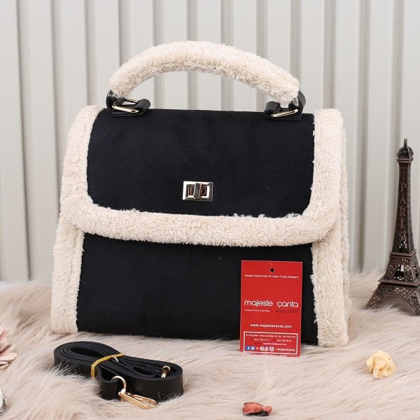 Yeni Sezon Siyah Süet Yandan Asmalı Çanta