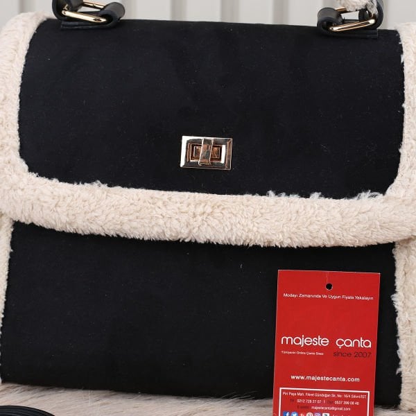Yeni Sezon Siyah Süet Yandan Asmalı Çanta