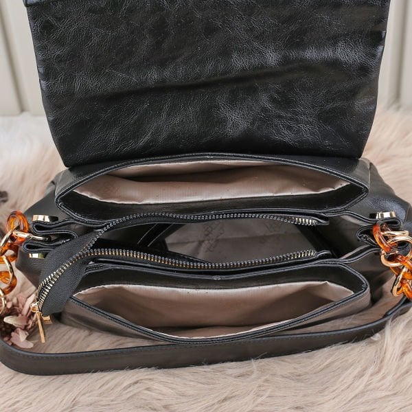 Motto Üç Gözlü Siyah Yandan Asmalı Çanta