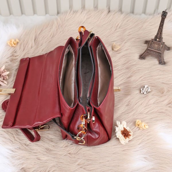 Motto Üç Gözlü Bordo Yandan Asmalı Çanta