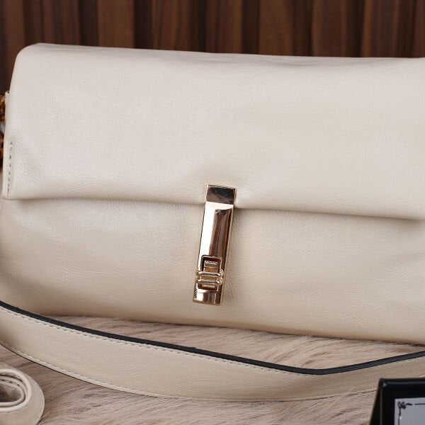 Motto Üç Gözlü Krem Hem Omuz Hem Yandan Asmalı Çanta