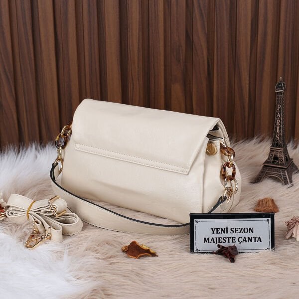 Motto Üç Gözlü Krem Hem Omuz Hem Yandan Asmalı Çanta