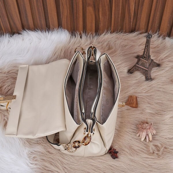 Motto Üç Gözlü Krem Hem Omuz Hem Yandan Asmalı Çanta