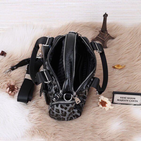 Ççs London Siyah Leopar Desenli Kadın Çanta