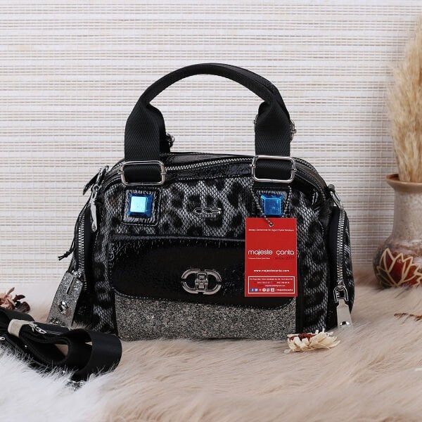 Ççs London Siyah Leopar Desenli Kadın Çanta