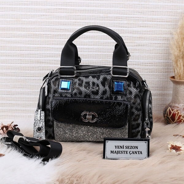 Ççs London Siyah Leopar Desenli Kadın Çanta