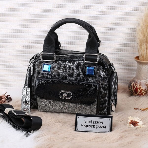 Ççs London Siyah Leopar Desenli Kadın Çanta