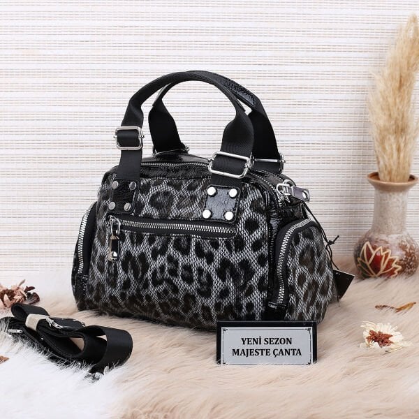 Ççs London Siyah Leopar Desenli Kadın Çanta