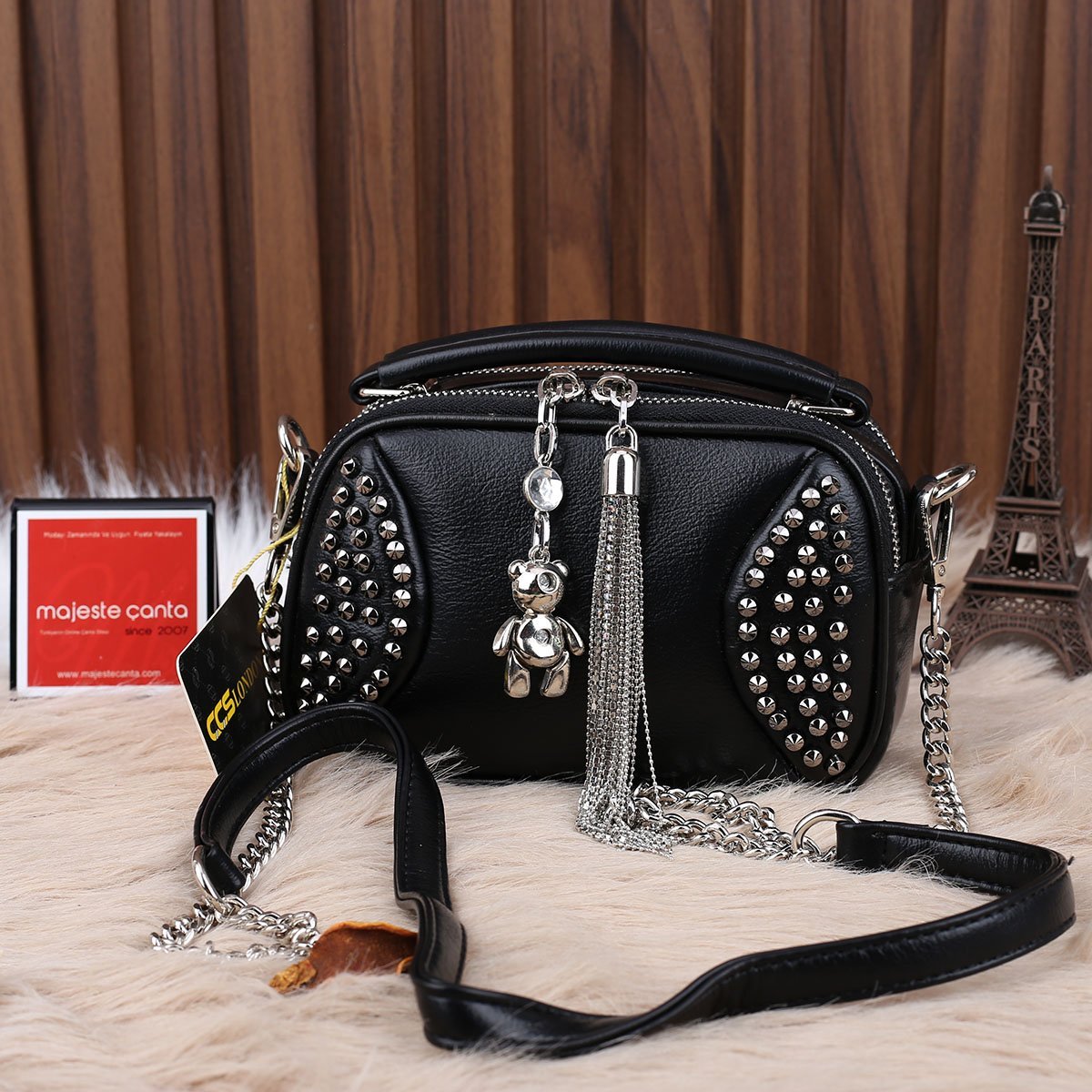 Ççs london Siyah Zımbalı Kadın Çanta