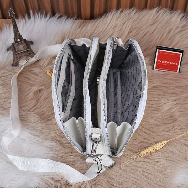 Just Polo 3 Gözlü Beyaz Çapraz Askılı Çanta