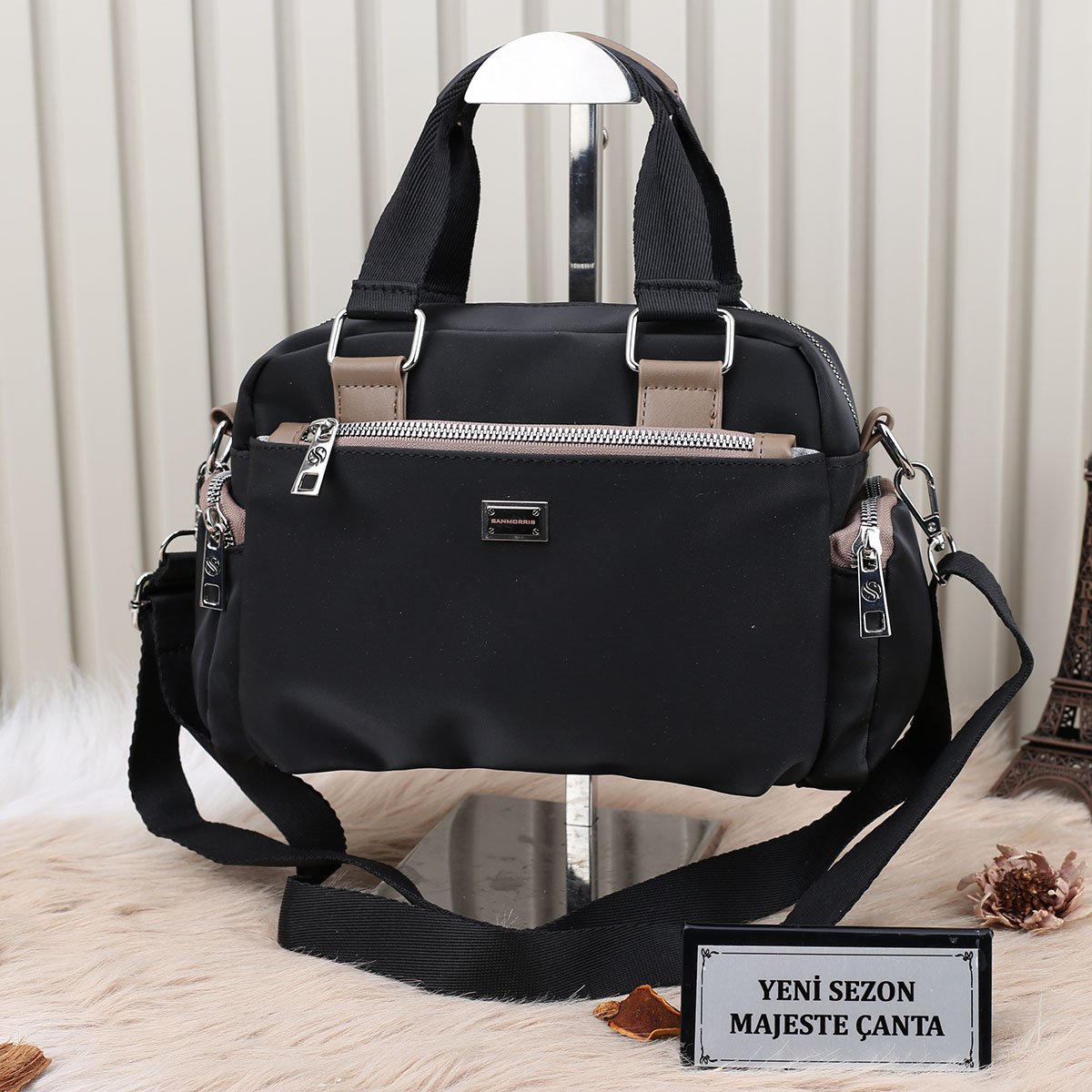Sanmorris İmperteks Kumaş Siyah Vizon Günlük Çanta