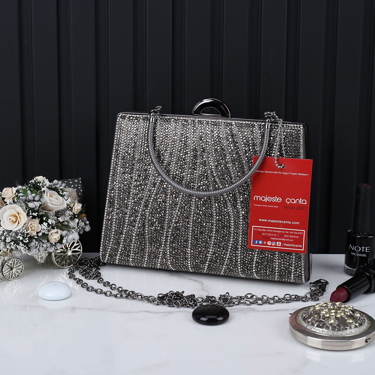 Majeste Yeni Sezon Taşlı Füme Abiye Çanta