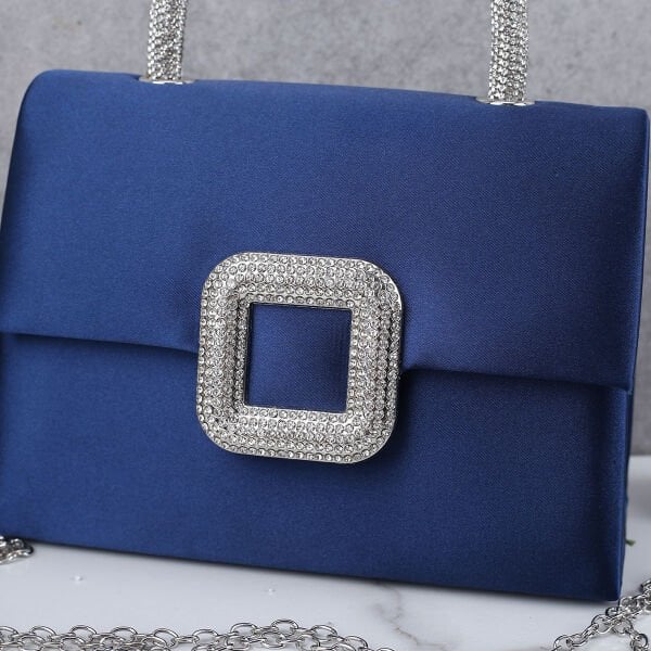 Majeste Yeni Sezon Mavi Saten Abiye Çanta