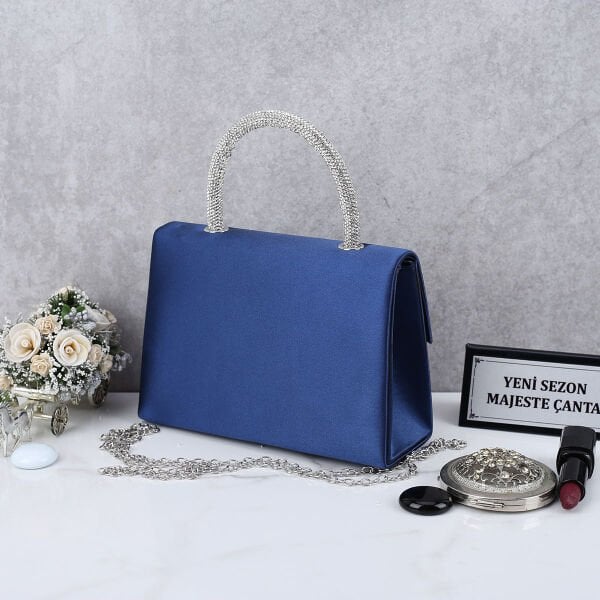 Majeste Yeni Sezon Mavi Saten Abiye Çanta