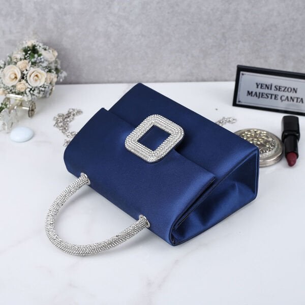 Majeste Yeni Sezon Mavi Saten Abiye Çanta
