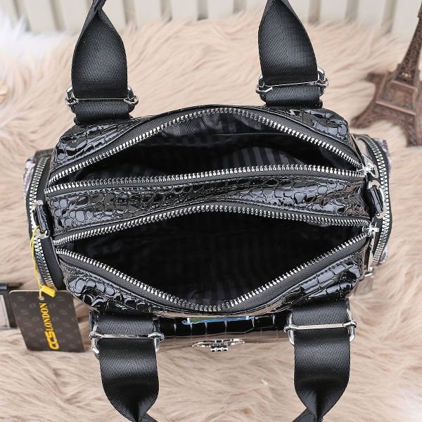 Ççs London Siyah Leopar Desenli Taşlı Kadın Çanta