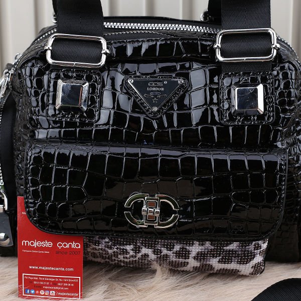 Ççs London Siyah Leopar Desenli Taşlı Kadın Çanta