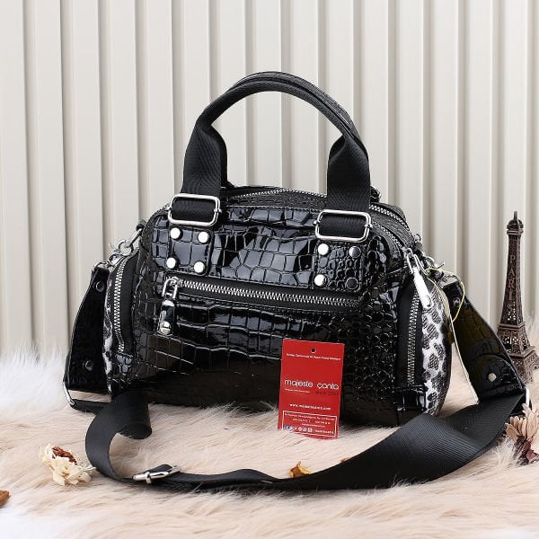 Ççs London Siyah Leopar Desenli Taşlı Kadın Çanta