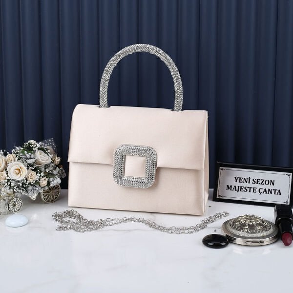 Majeste Yeni Sezon Bej Saten Abiye Çanta