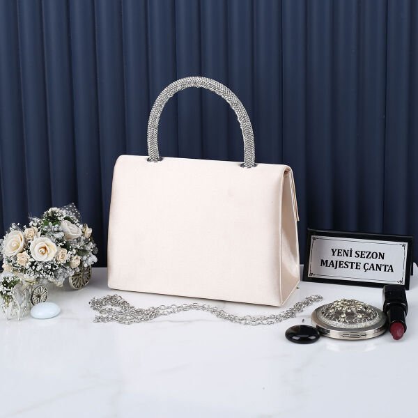 Majeste Yeni Sezon Bej Saten Abiye Çanta