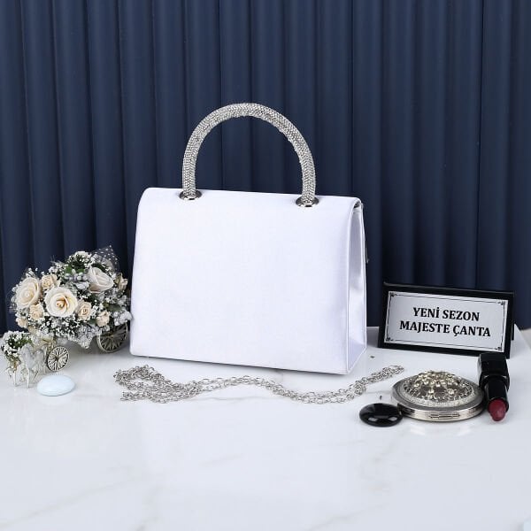 Majeste Yeni Sezon Gümüş Saten Abiye Çanta