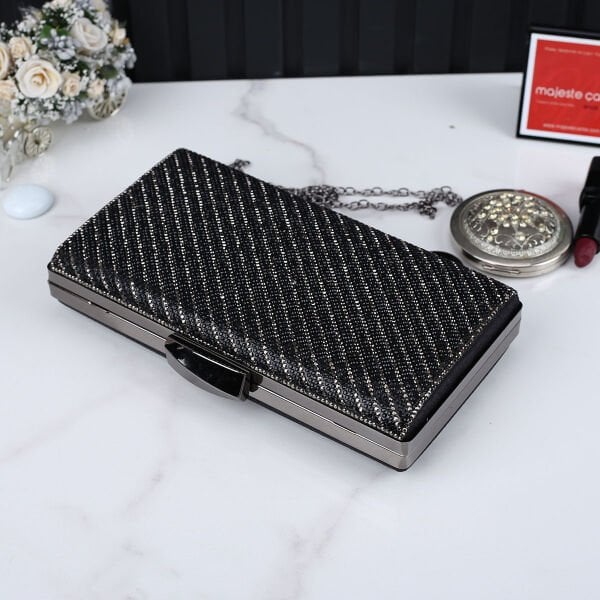 Majeste Yeni Sezon Siyah Taşlı Abiye Çanta