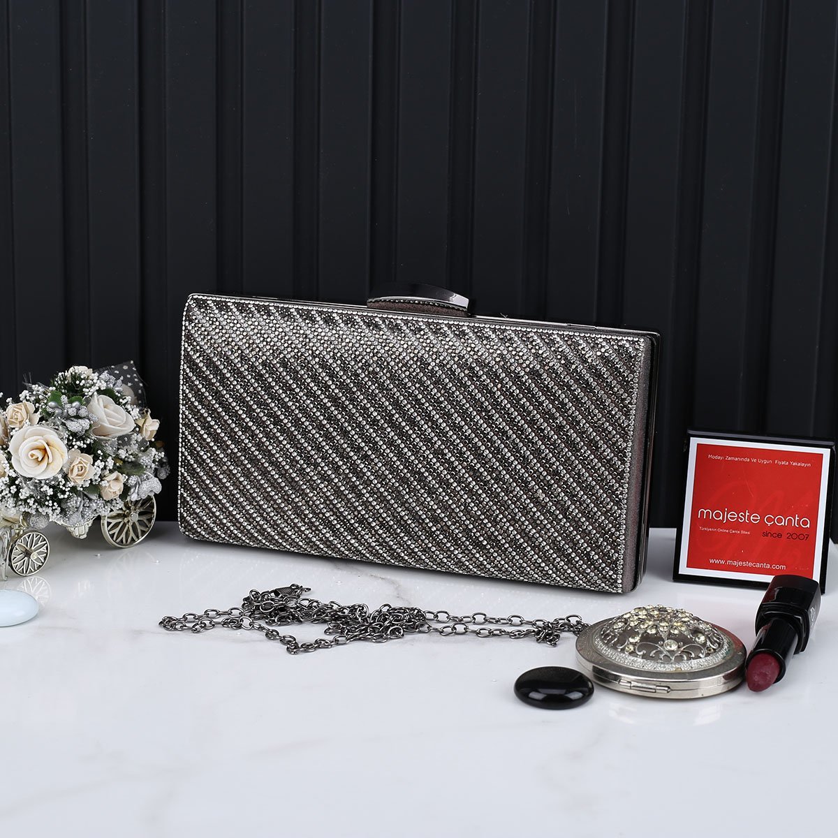 Majeste Yeni Sezon Füme Taşlı Abiye Çanta