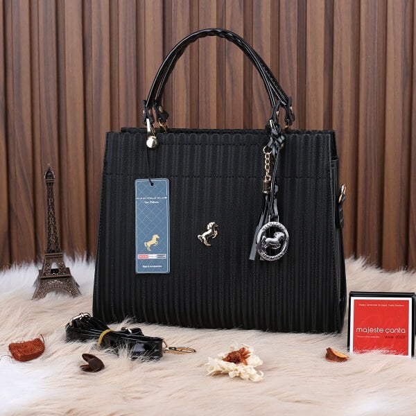 Miami Polo Siyah Cizgili  Üç Gözlü Kadın Çanta