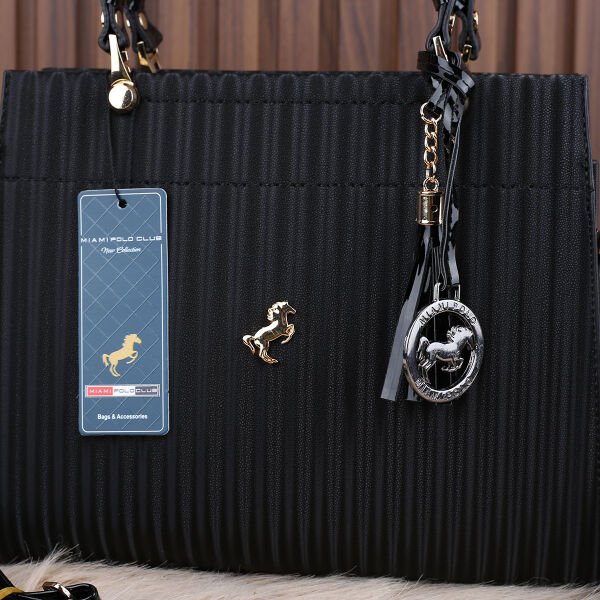 Miami Polo Siyah Cizgili  Üç Gözlü Kadın Çanta