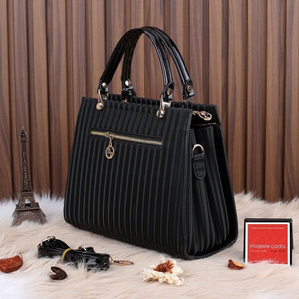 Miami Polo Siyah Cizgili  Üç Gözlü Kadın Çanta