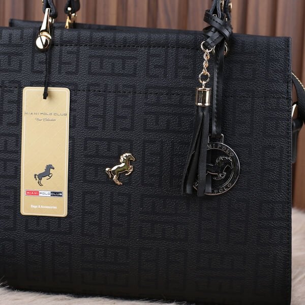Miami Polo Siyah Desenli  Üç Gözlü Kadın Çanta