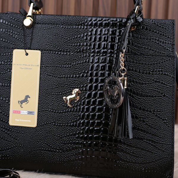 Miami Polo Siyah Rugan Desenli Üç Gözlü Kadın Çanta