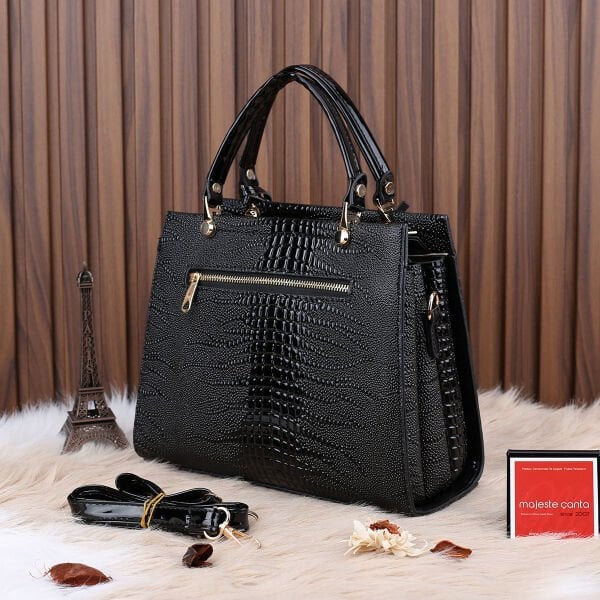 Miami Polo Siyah Rugan Desenli Üç Gözlü Kadın Çanta