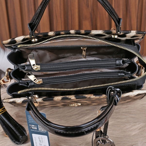 Miami Polo Leopar Desenli Üç Gözlü Kadın Çanta