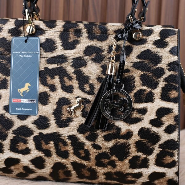 Miami Polo Leopar Desenli Üç Gözlü Kadın Çanta