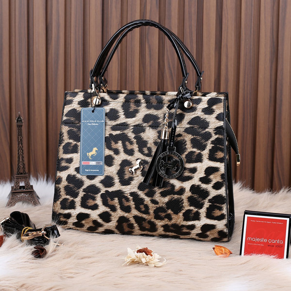 Miami Polo Leopar Desenli Üç Gözlü Kadın Çanta