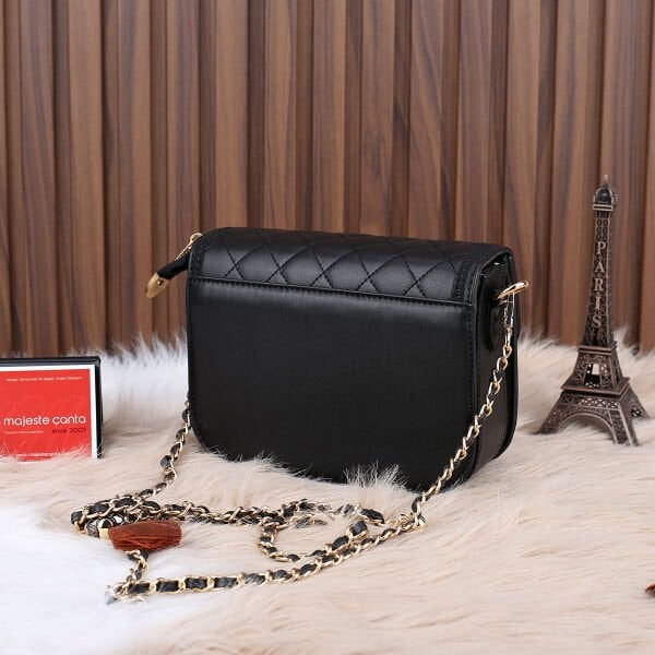 Yeni Sezon Motto Siyah Zincirli Bayan Çanta